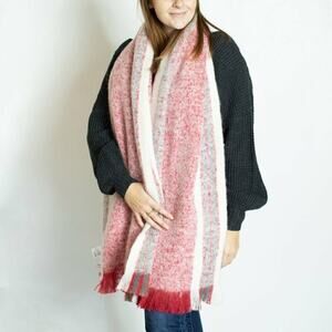 Free‎ People Brushed Racer Stripe Blanket Scarf in Red Combo MSRP $58